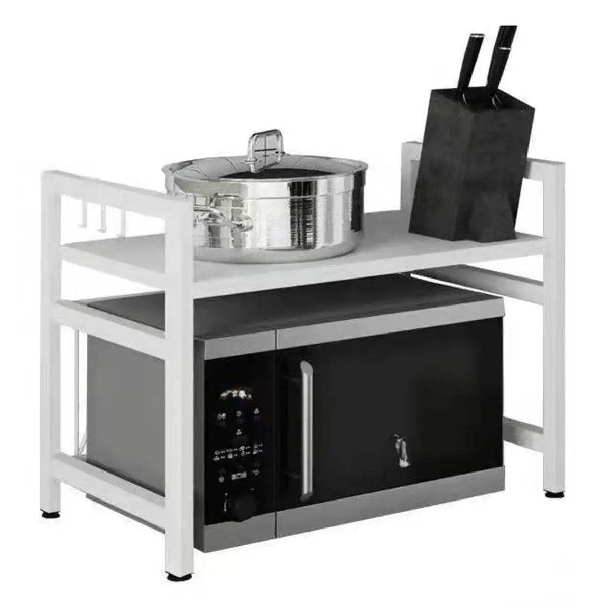 Black Steel Baker's Rack with Microwave Shelf and Hooks — Black / Knife Rack & Chopstick Holder & Chopping Board Rack & Hook