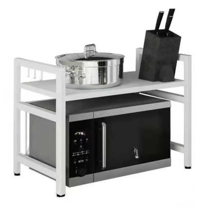Black Steel Baker's Rack with Microwave Shelf and Hooks — Black / Knife Rack & Chopstick Holder & Chopping Board Rack & Hook
