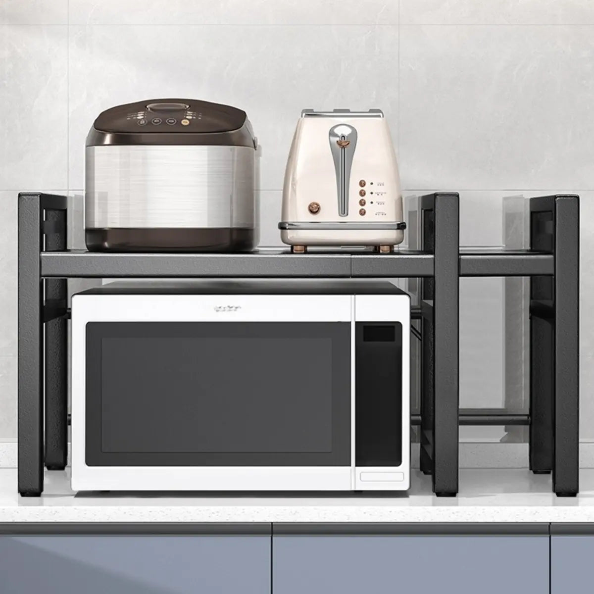 Black Steel Baker's Rack with Microwave Shelf and Hooks — White / Knife Rack & Chopstick Holder & Chopping Board Rack & Hook