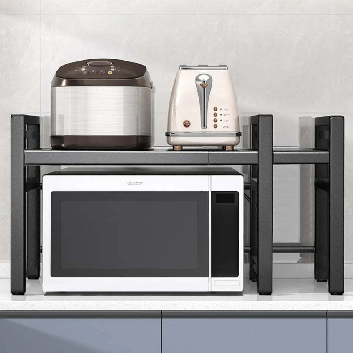 Black Steel Baker's Rack with Microwave Shelf and Hooks — White / Knife Rack & Chopstick Holder & Chopping Board Rack & Hook