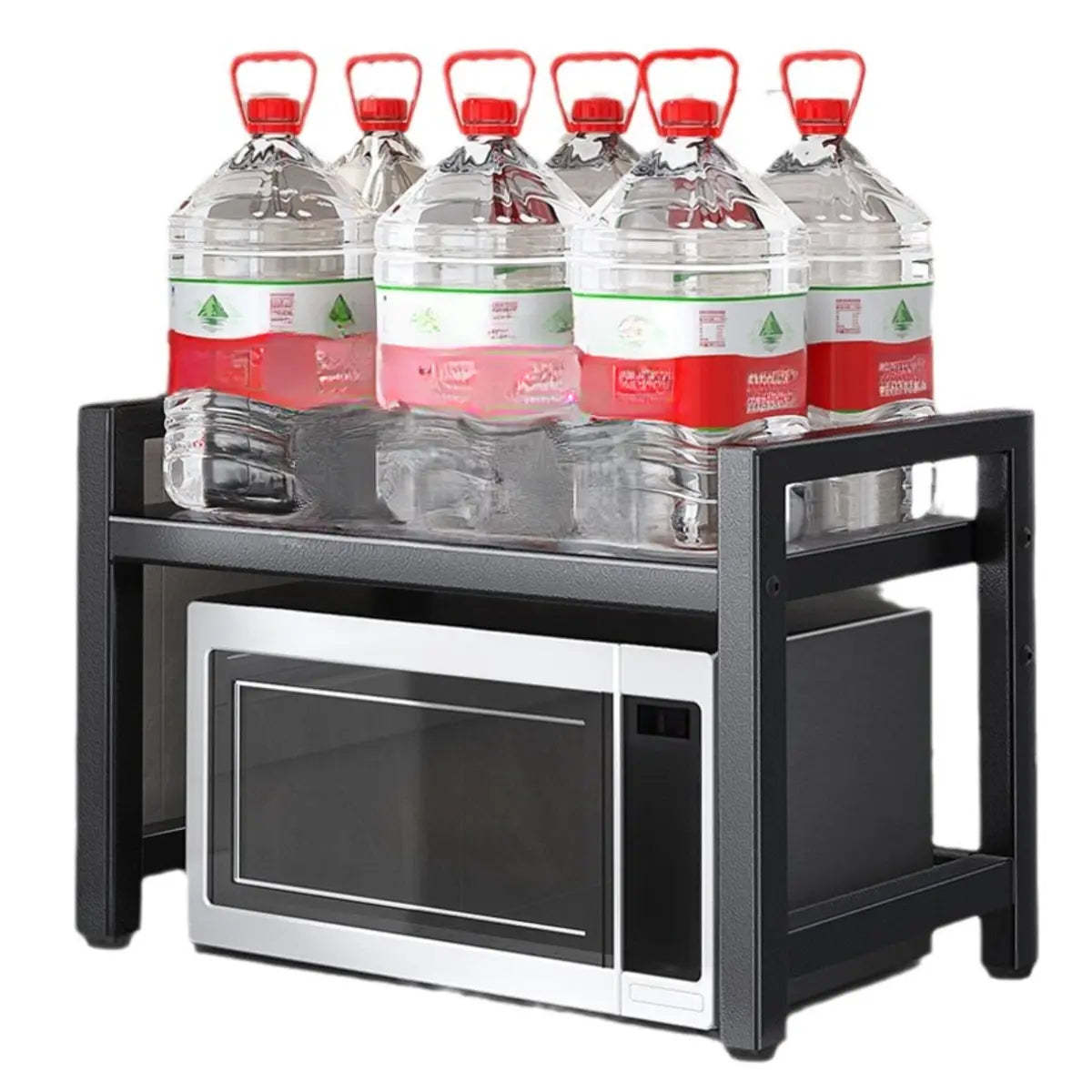 Black Steel Baker's Rack with Microwave Shelf and Hooks — Black / Knife Rack & Chopstick Holder & Chopping Board Rack & Hook