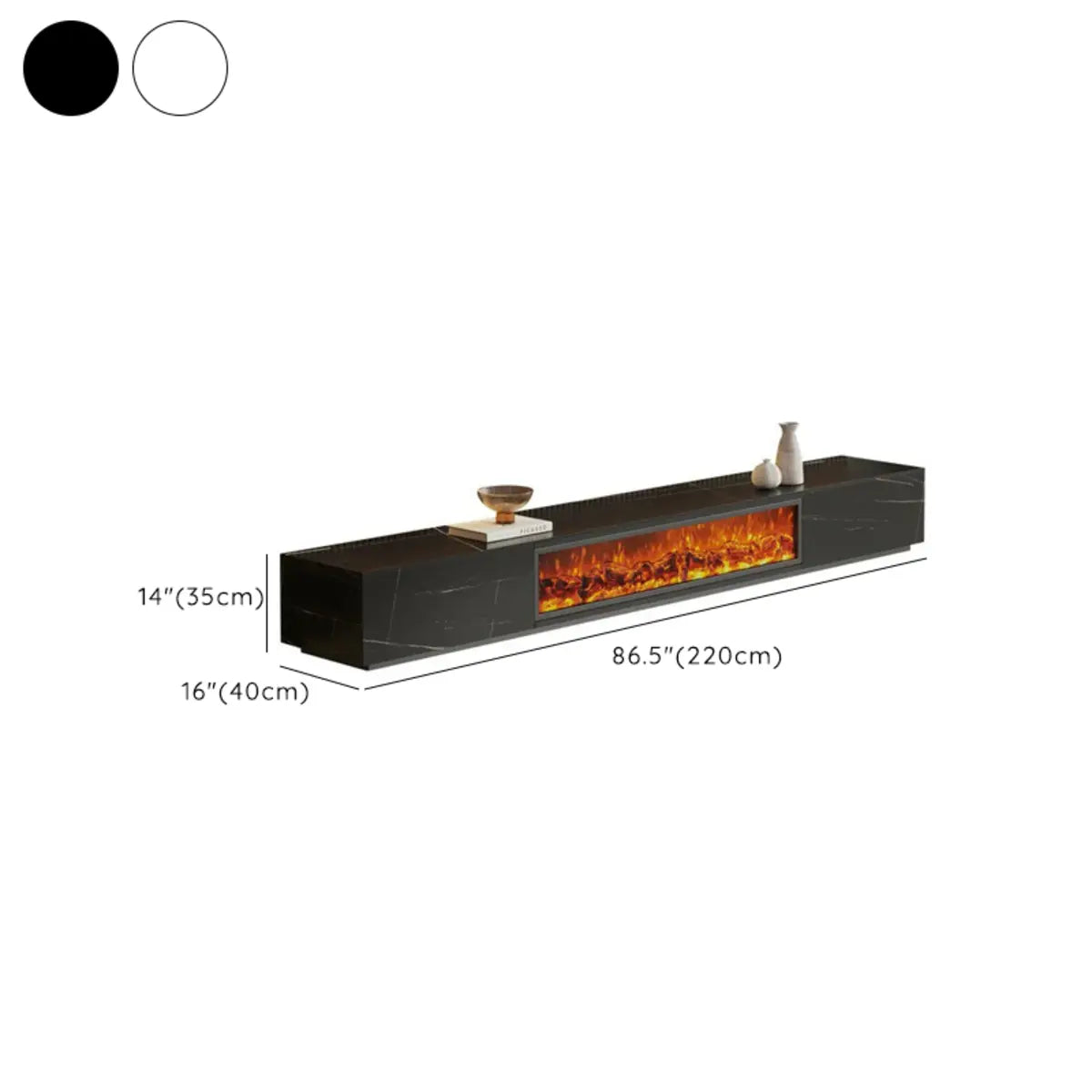 Black Stone Rectangle Fireplace TV Stand