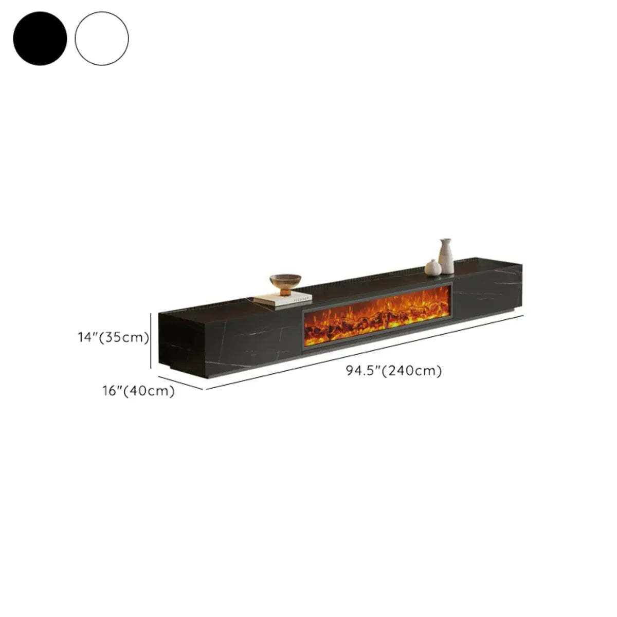 Black Stone Rectangle Fireplace TV Stand
