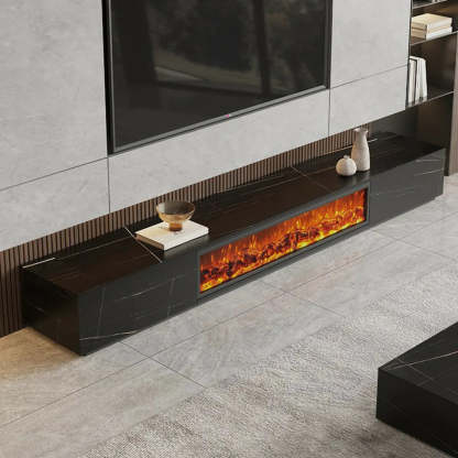 Black Stone Rectangle Fireplace TV Stand — Black