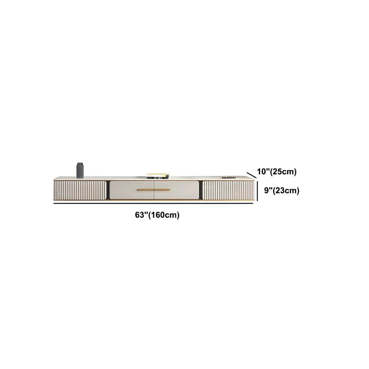 Black Stone Floating TV Stand with Drawers — Gray-White