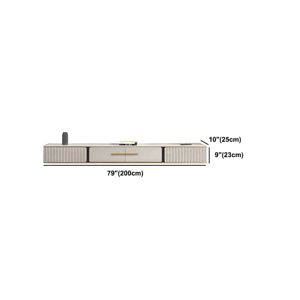 Black Stone Floating TV Stand with Drawers