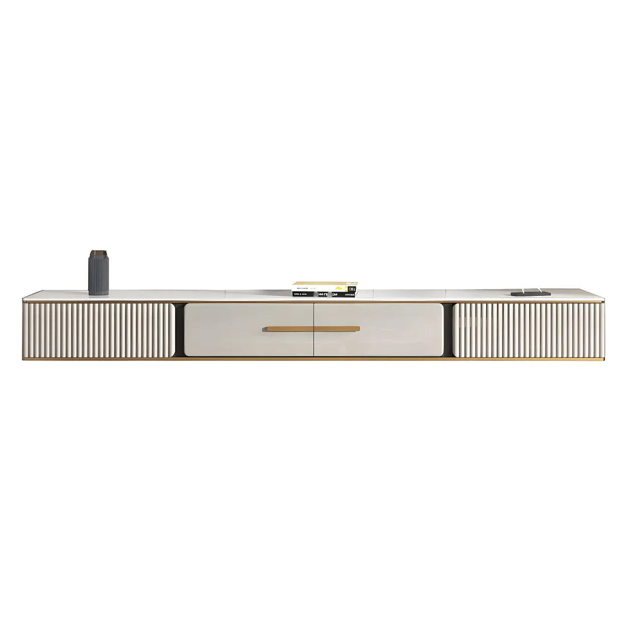 Black Stone Floating TV Stand with Drawers — White