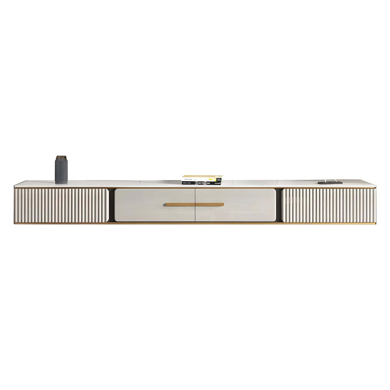 Black Stone Floating TV Stand with Drawers — White