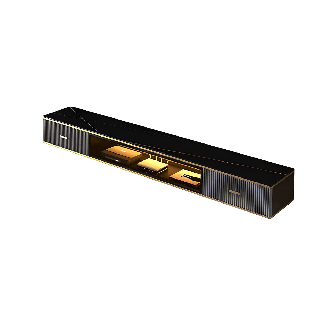 Black Stone Floating TV Stand with Drawers