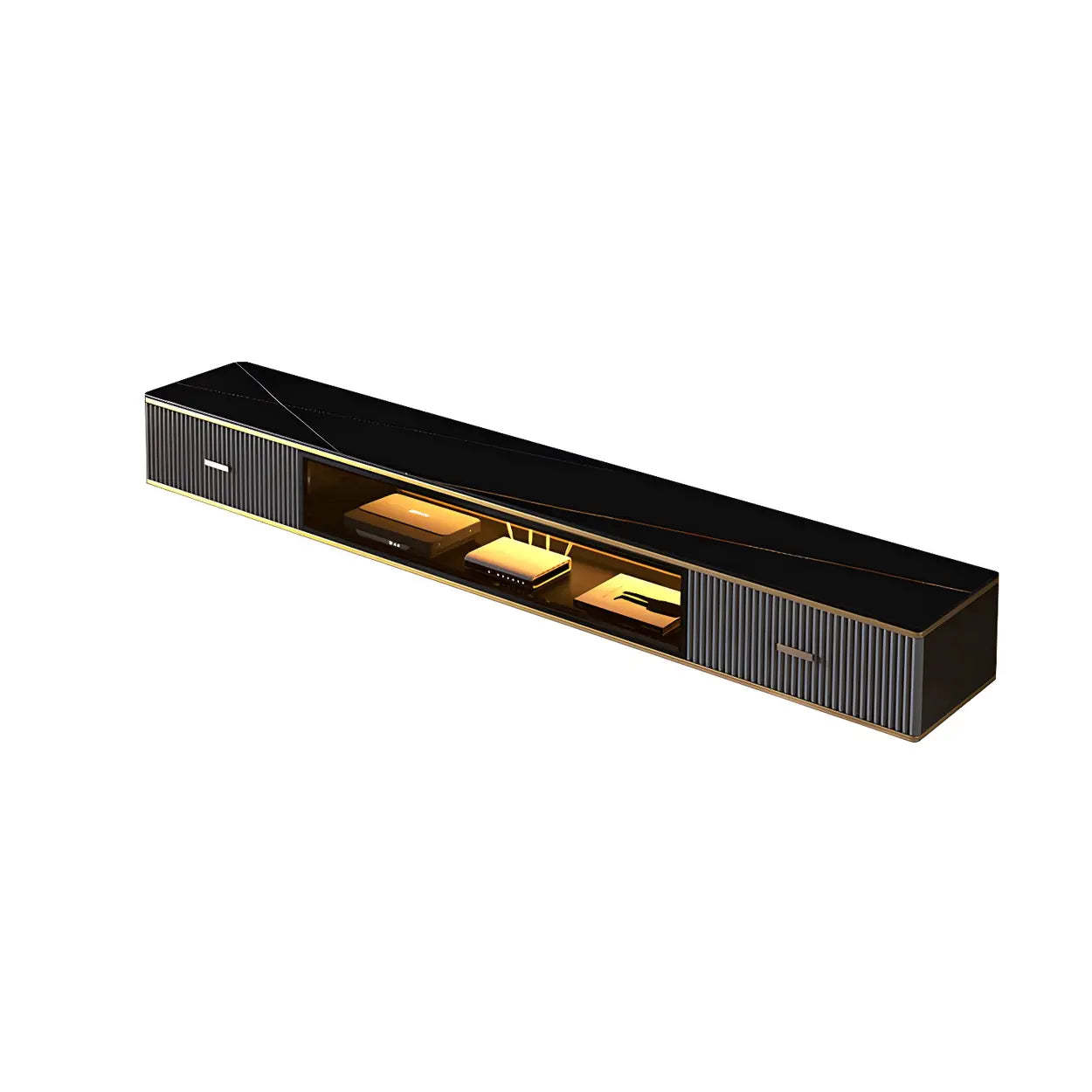 Black Stone Floating TV Stand with Drawers