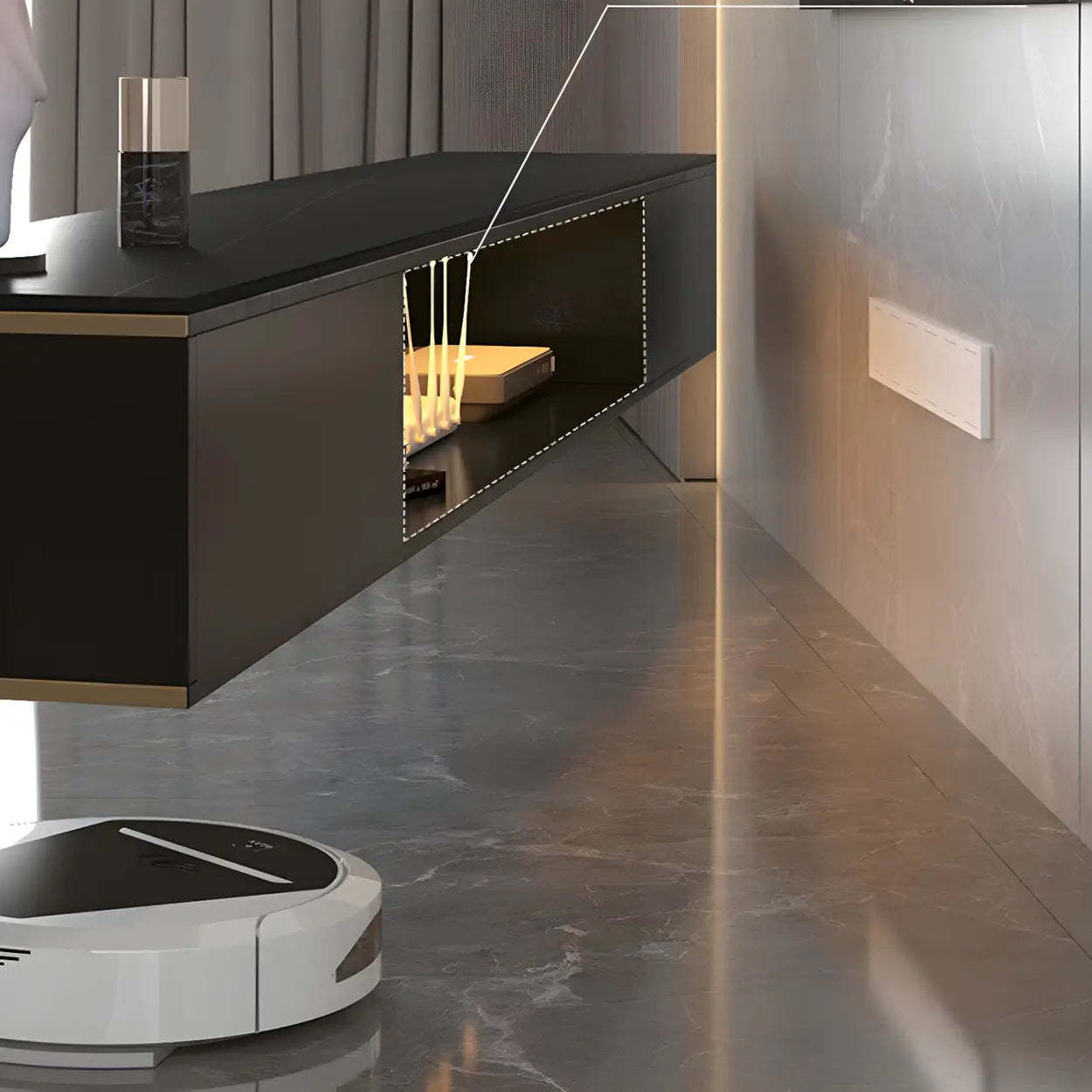 Black Stone Floating TV Stand with Drawers — Champagne