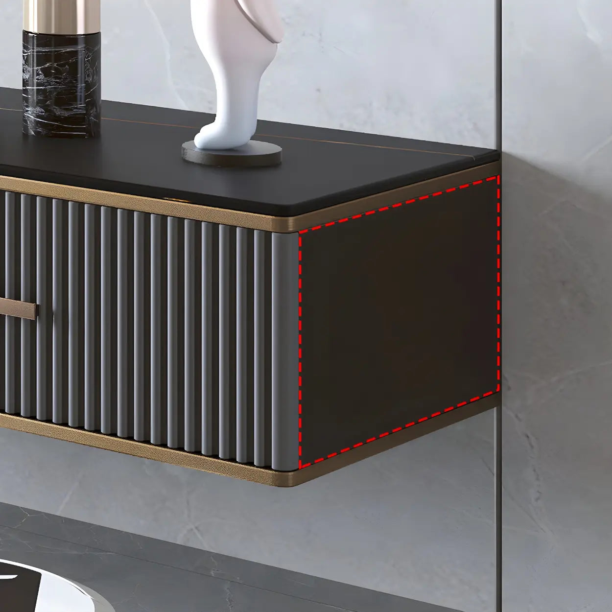 Black Stone Floating TV Stand with Drawers — Gray-White