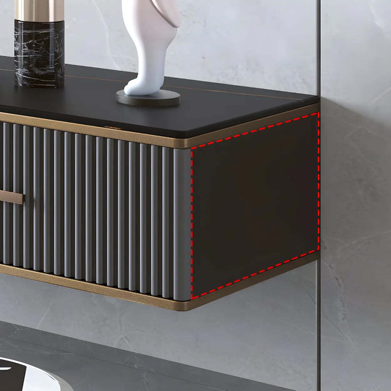 Black Stone Floating TV Stand with Drawers — Gray-White