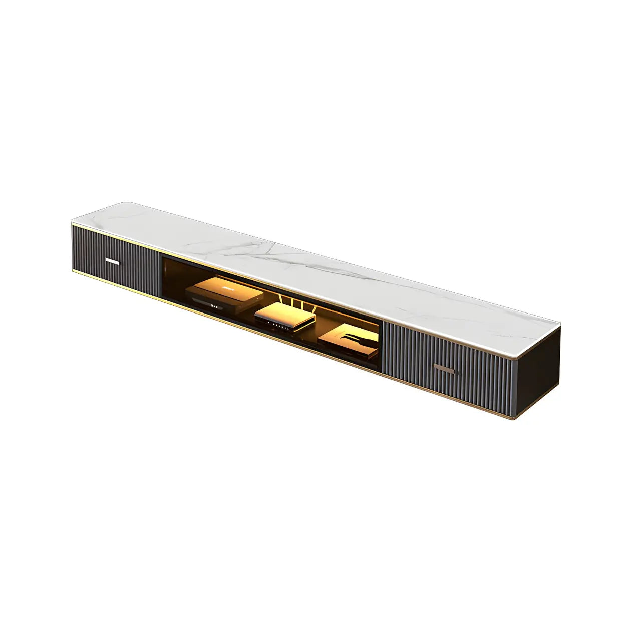 Black Stone Floating TV Stand with Drawers