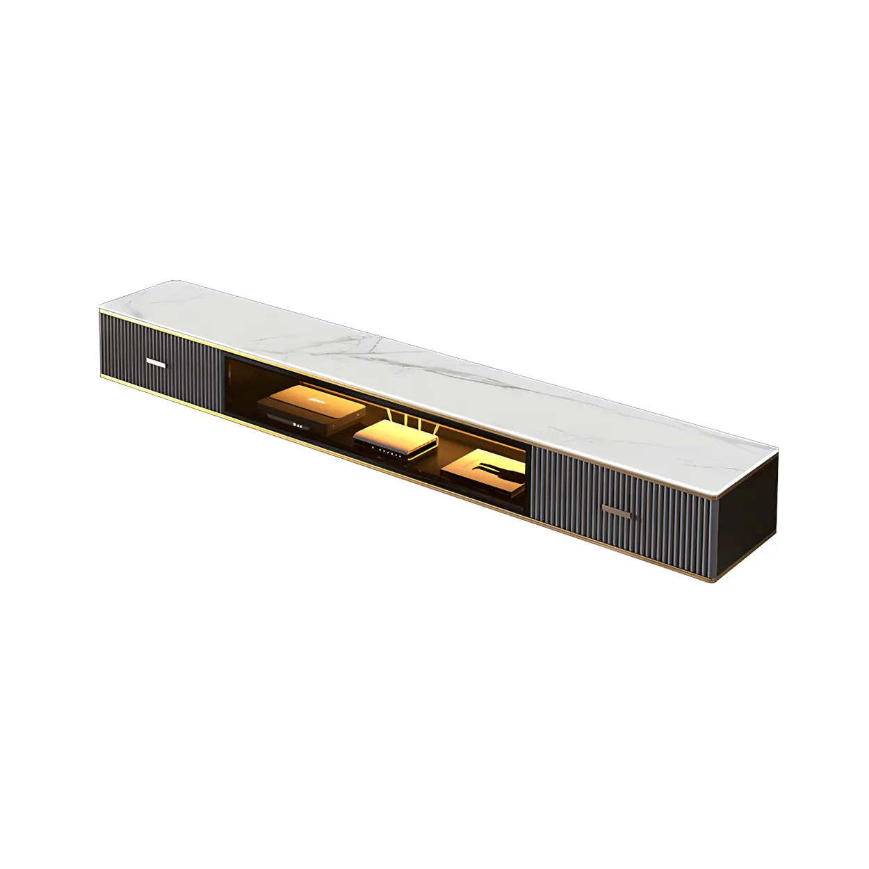 Black Stone Floating TV Stand with Drawers