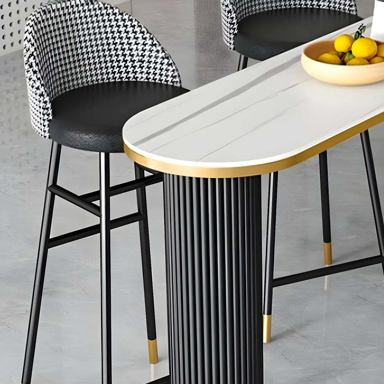 Black Stone Oval Tall Bar Table for Island Dining — White / Table Only