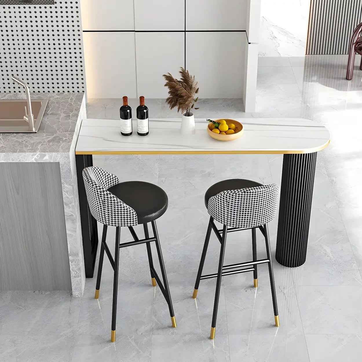 Black Stone Oval Tall Bar Table for Island Dining