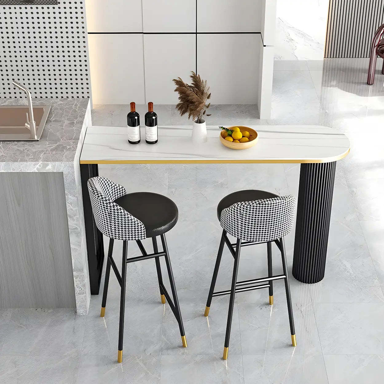 Black Stone Oval Tall Bar Table for Island Dining