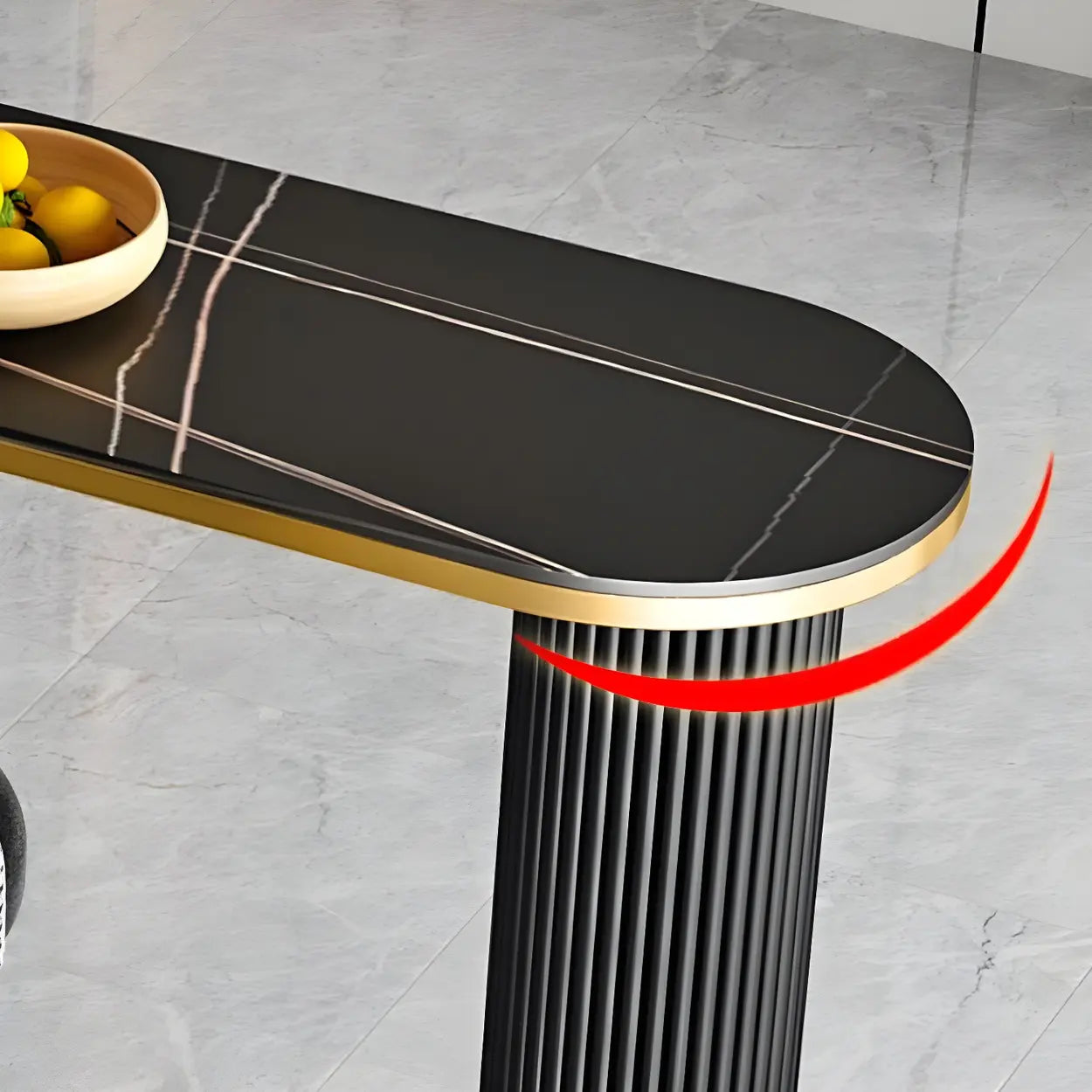 Black Stone Oval Tall Bar Table for Island Dining