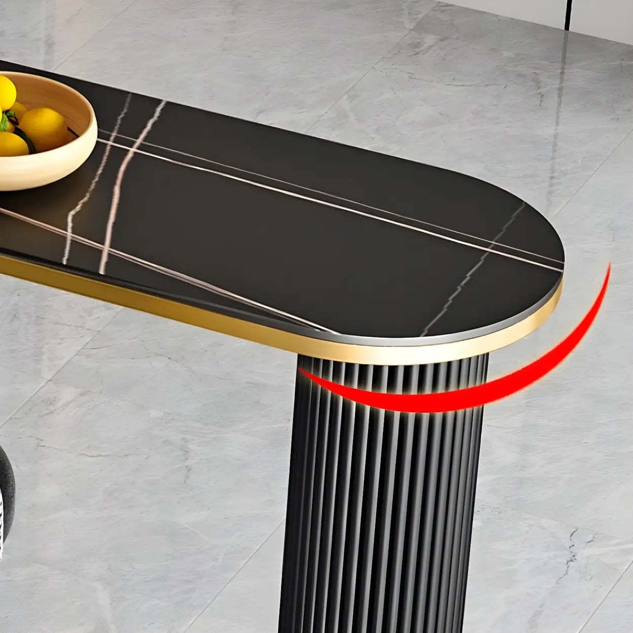 Black Stone Oval Tall Bar Table for Island Dining
