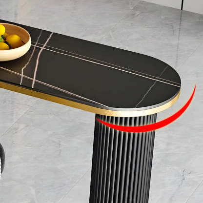 Black Stone Oval Tall Bar Table for Island Dining