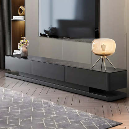 Black Stone Enclosed Drawer TV Stand — White