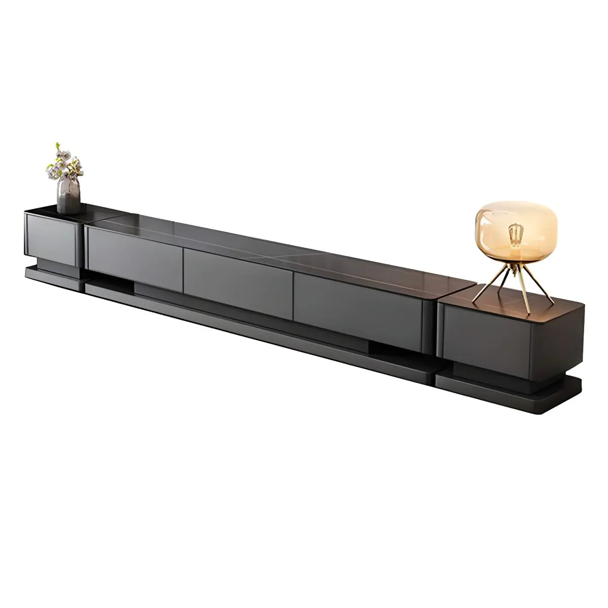 Black Stone Enclosed Drawer TV Stand
