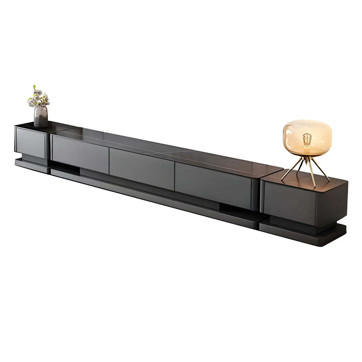 Black Stone Enclosed Drawer TV Stand