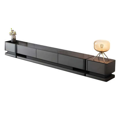 Black Stone Enclosed Drawer TV Stand