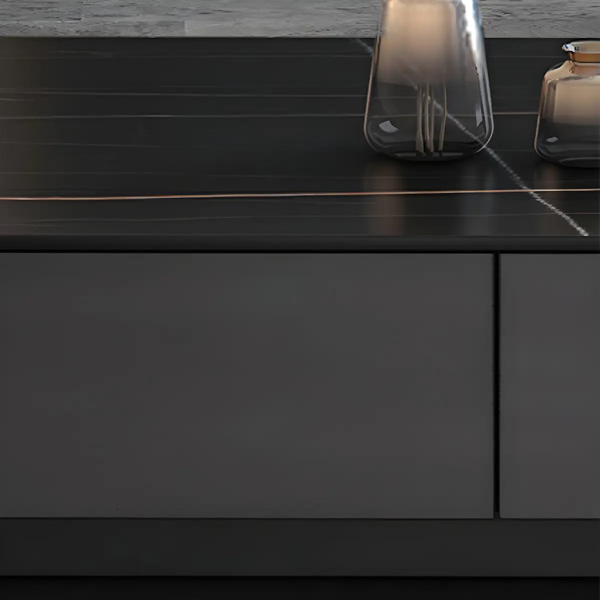 Black Stone Enclosed Drawer TV Stand