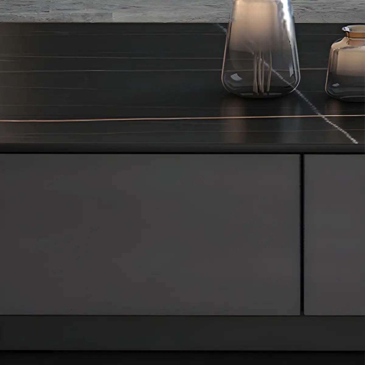 Black Stone Enclosed Drawer TV Stand