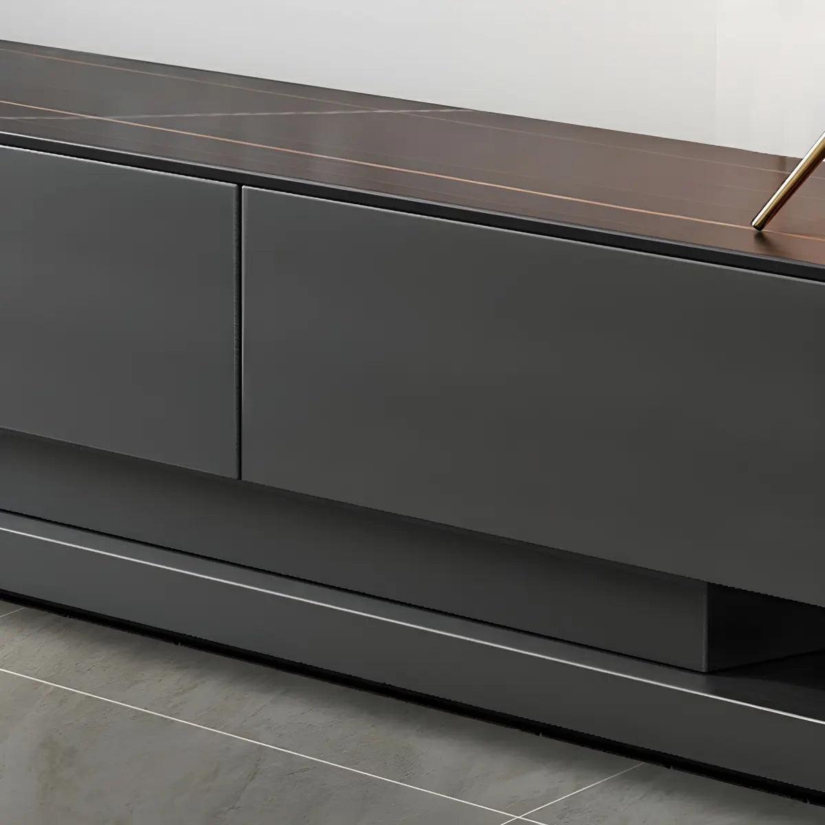 Black Stone Enclosed Drawer TV Stand