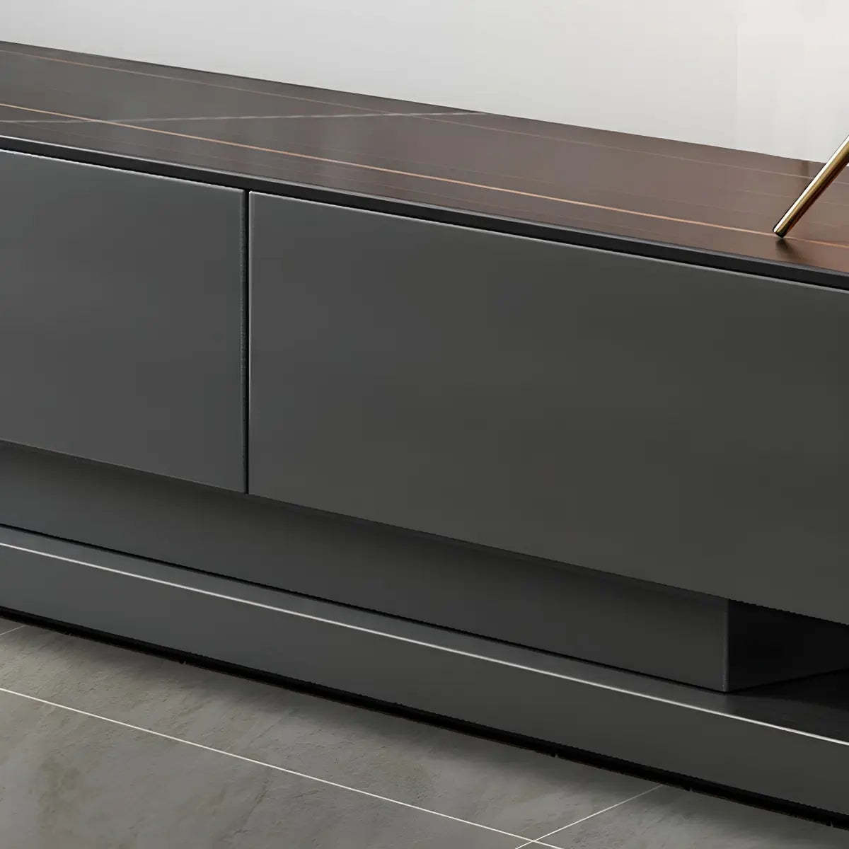 Black Stone Enclosed Drawer TV Stand
