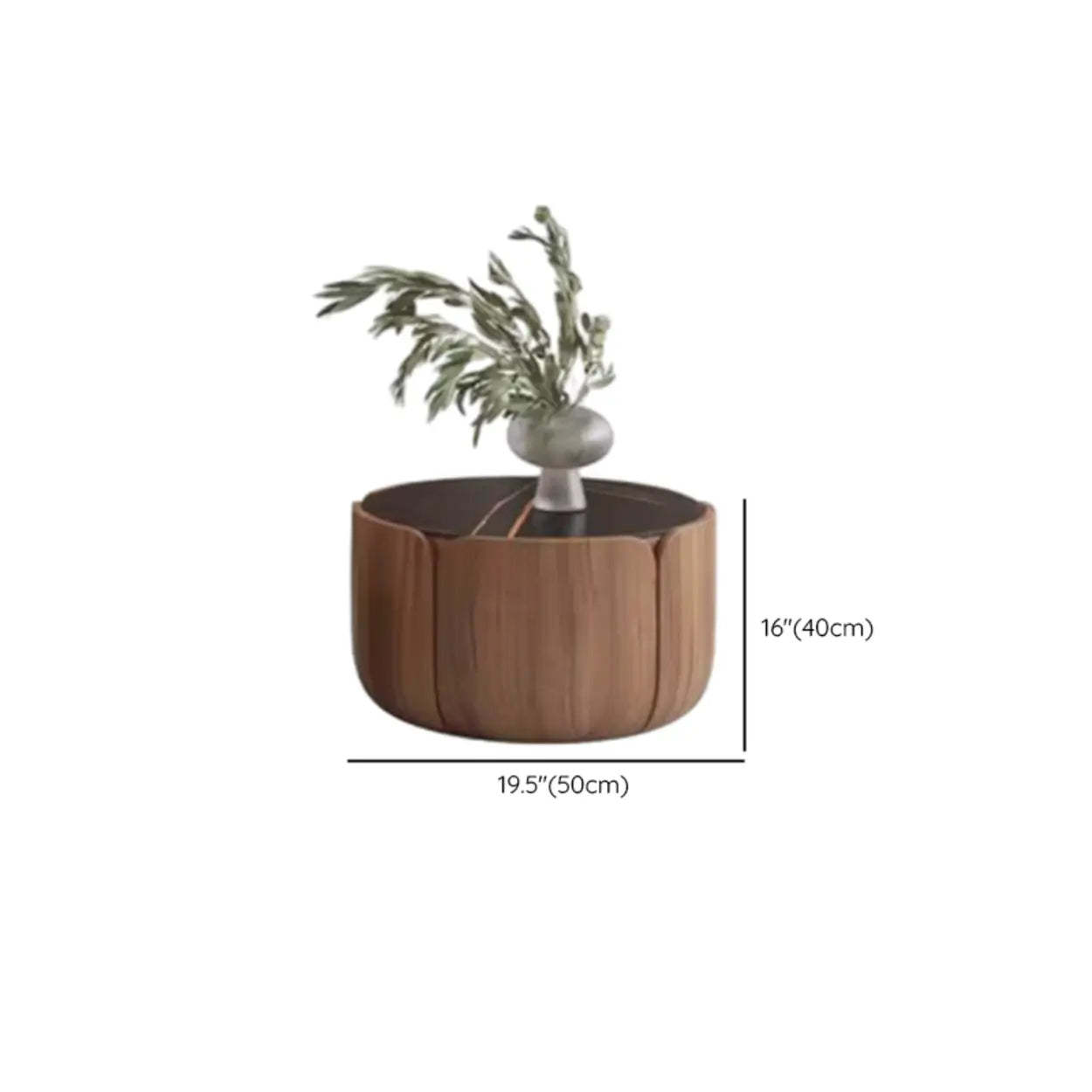 Black Stone Round Brown Wood Storage Coffee Table