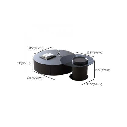 Black Stone Round Drawer Nesting Coffee Table
