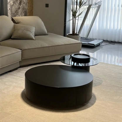 Black Stone Round Drawer Nesting Coffee Table