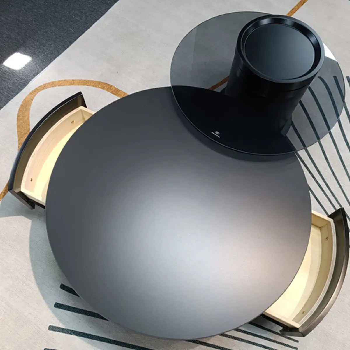 Black Stone Round Drawer Nesting Coffee Table