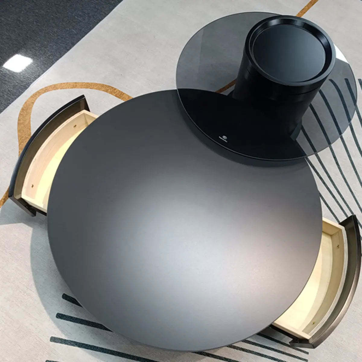 Black Stone Round Drawer Nesting Coffee Table
