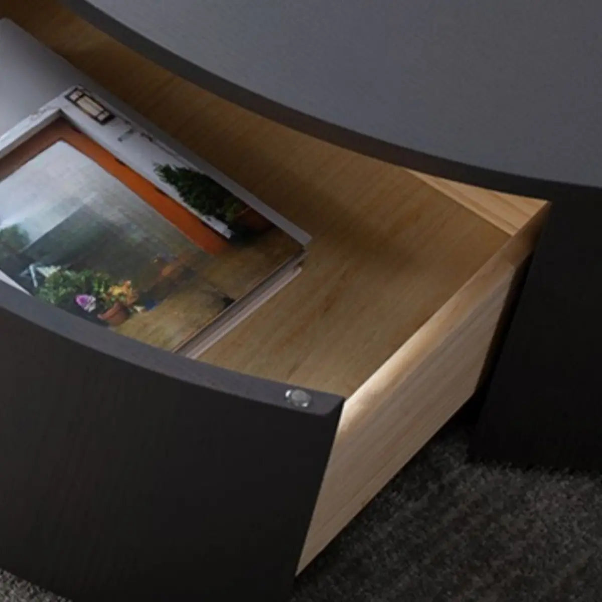 Black Stone Round Drawer Nesting Coffee Table