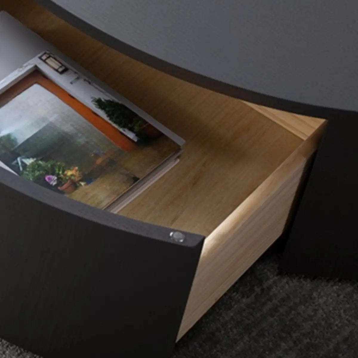 Black Stone Round Drawer Nesting Coffee Table