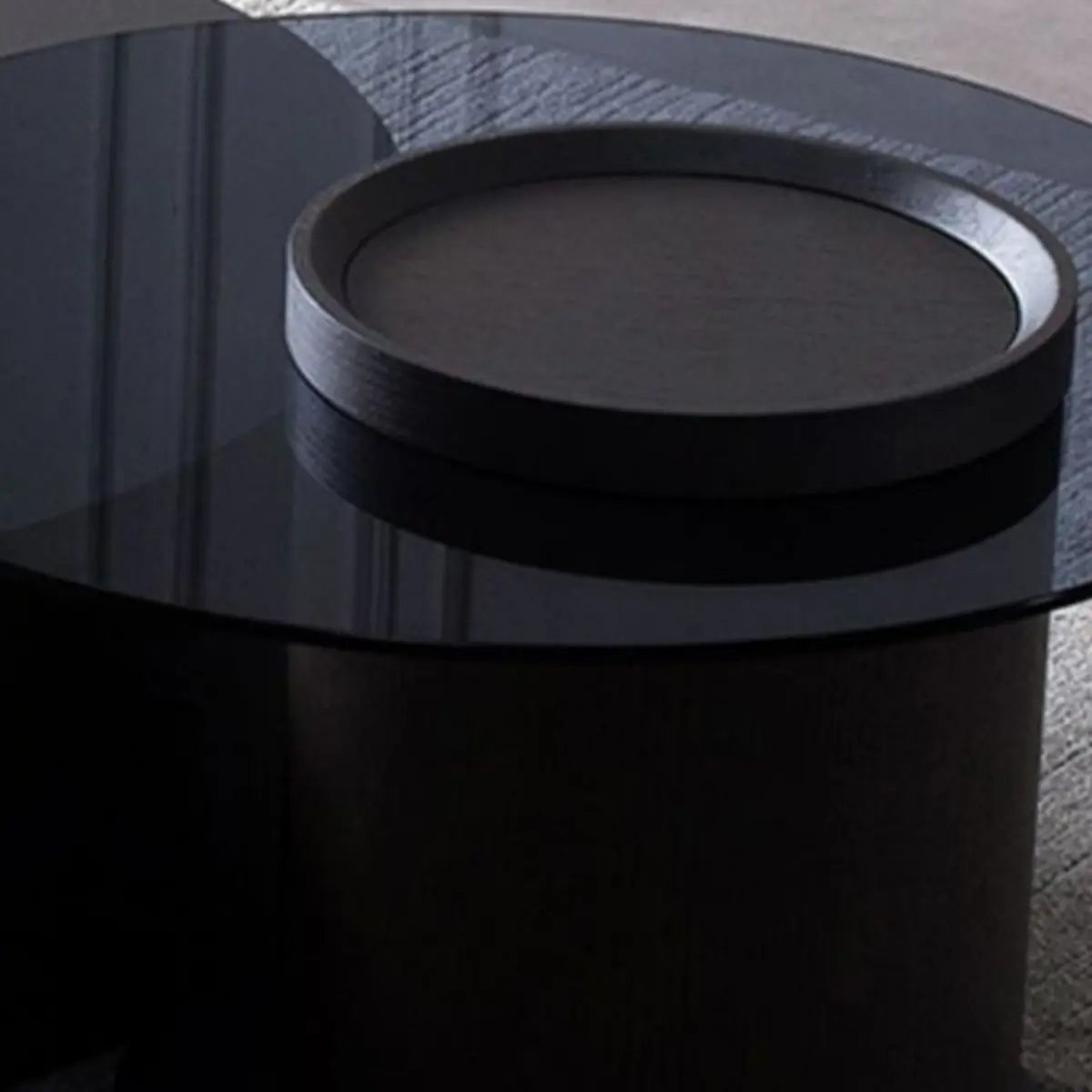 Black Stone Round Drawer Nesting Coffee Table