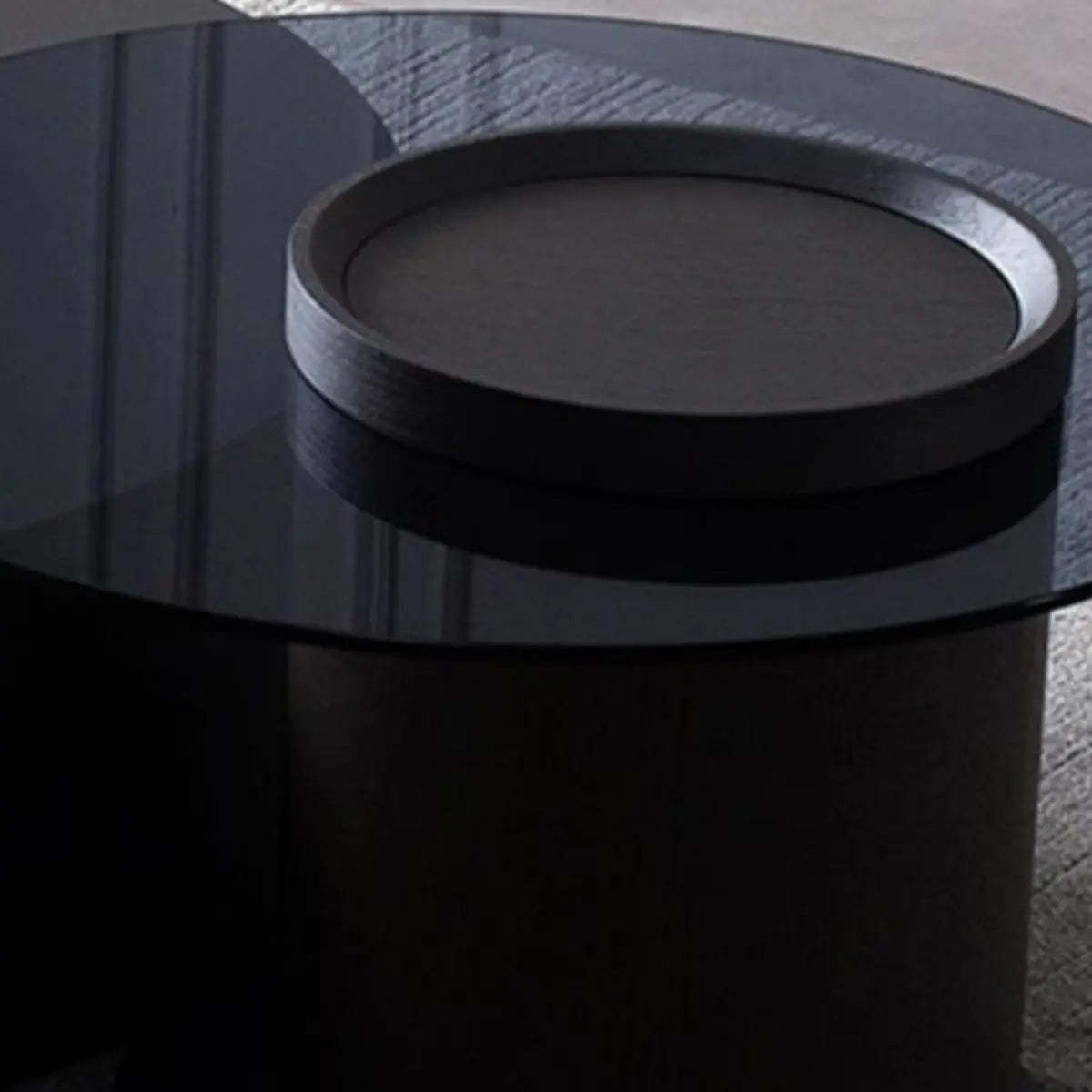Black Stone Round Drawer Nesting Coffee Table