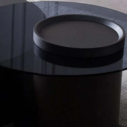 Black Stone Round Drawer Nesting Coffee Table