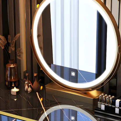 Black Stone-Top Wood Vanity with Drawers Mirror