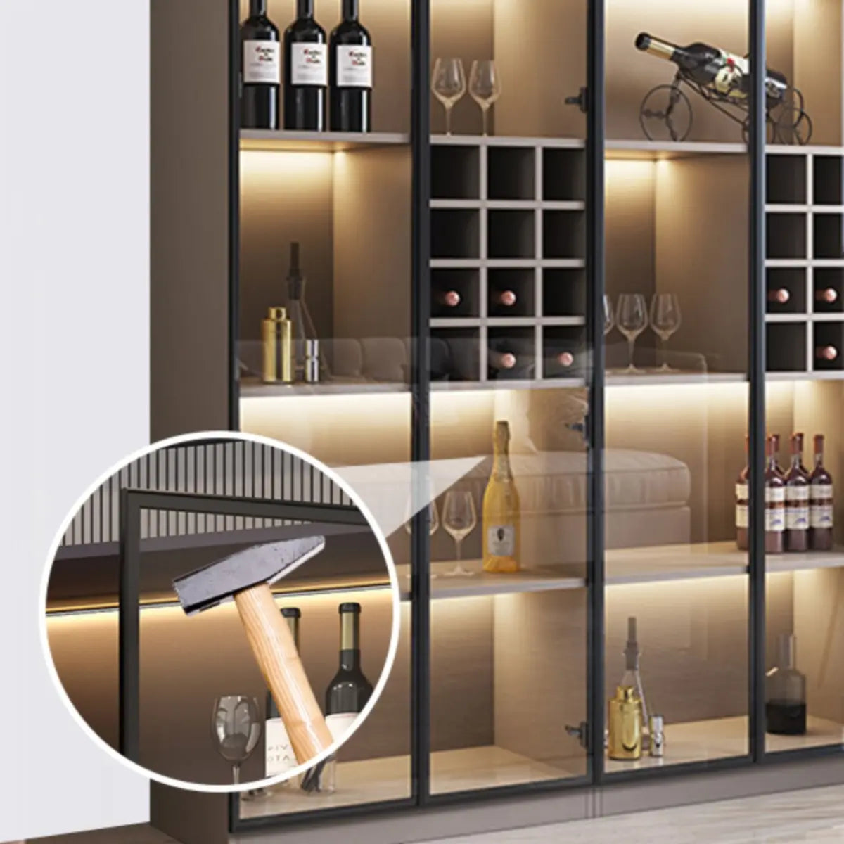 Black Tall Wood Display Wine Cabinet with Lighting