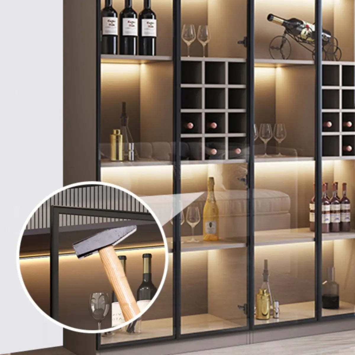 Black Tall Wood Display Wine Cabinet with Lighting