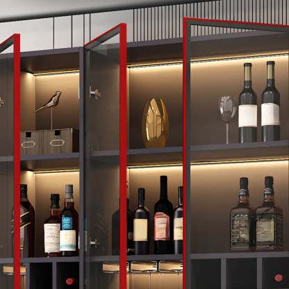 Black Tall Wood Display Wine Cabinet with Lighting