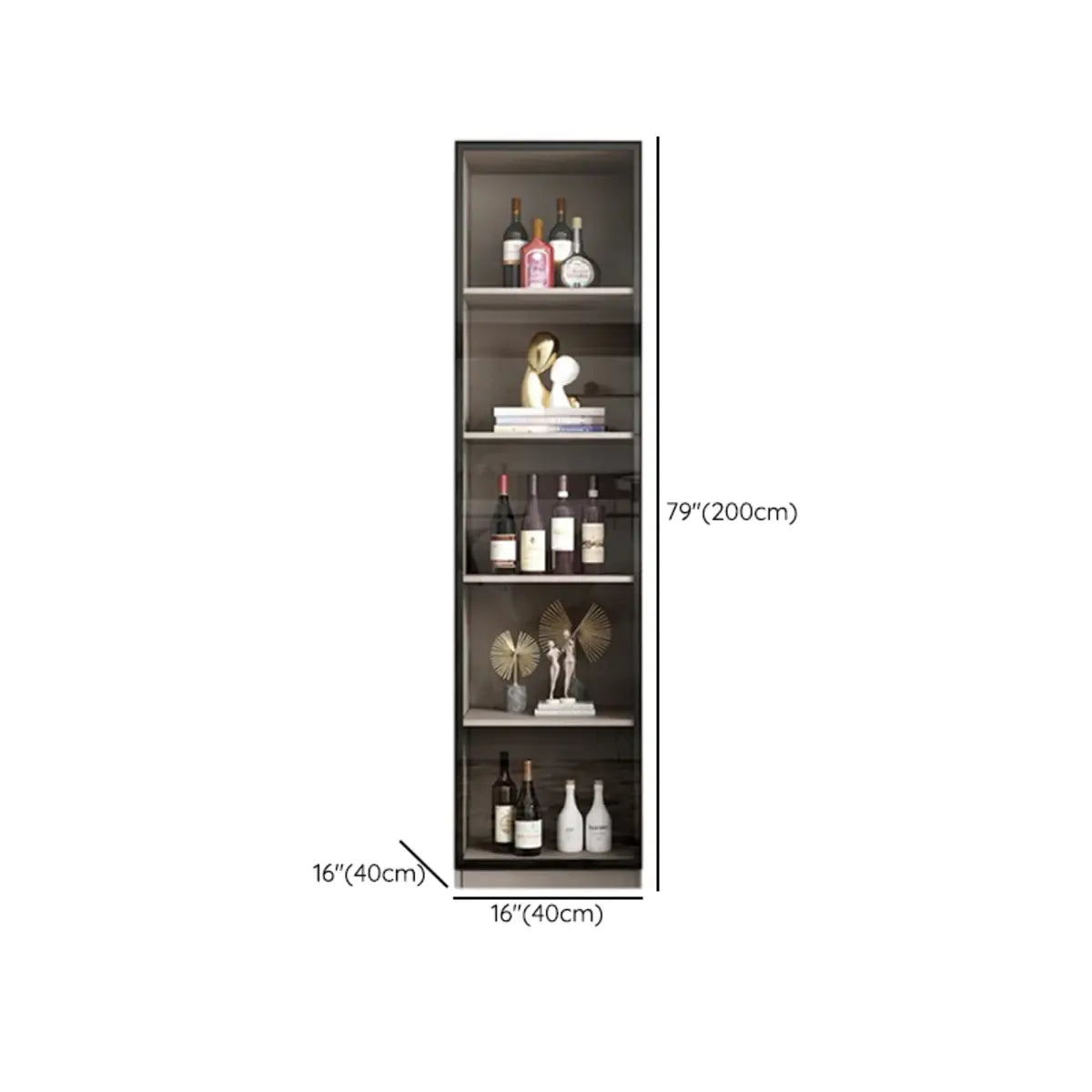 Black Tall Wood Display Wine Cabinet with Lighting