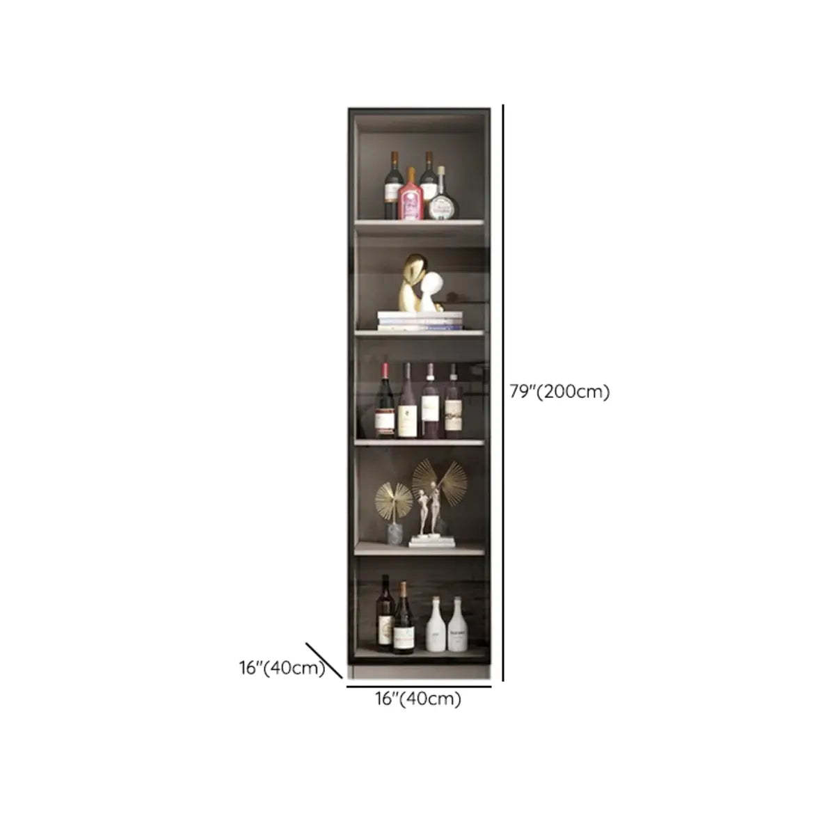Black Tall Wood Display Wine Cabinet with Lighting