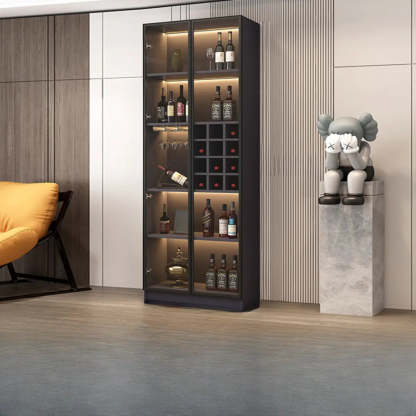 Black Tall Wood Display Wine Cabinet with Lighting — Black / Without Wine Storage